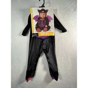 InCharacter Baby Bat Costume Size 12-18M Jumpsuit & Hood Black Purple CK16009